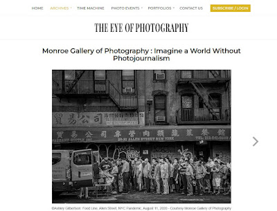 screen shot of The Eye of Photography article with b/w photo of food line in New York on Allen Street in 20202