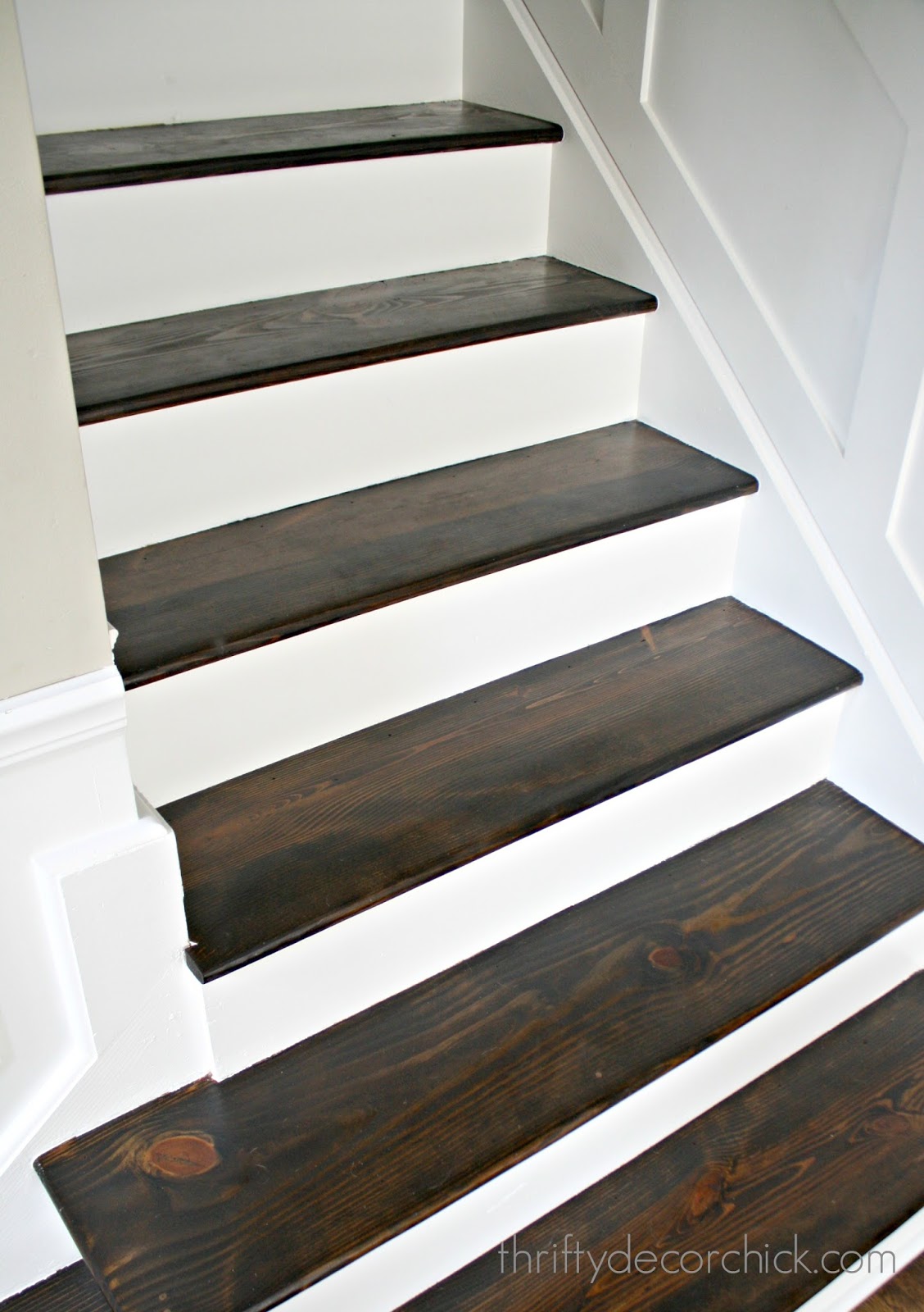 Wood and white stair makeover from Thrifty Decor Chick