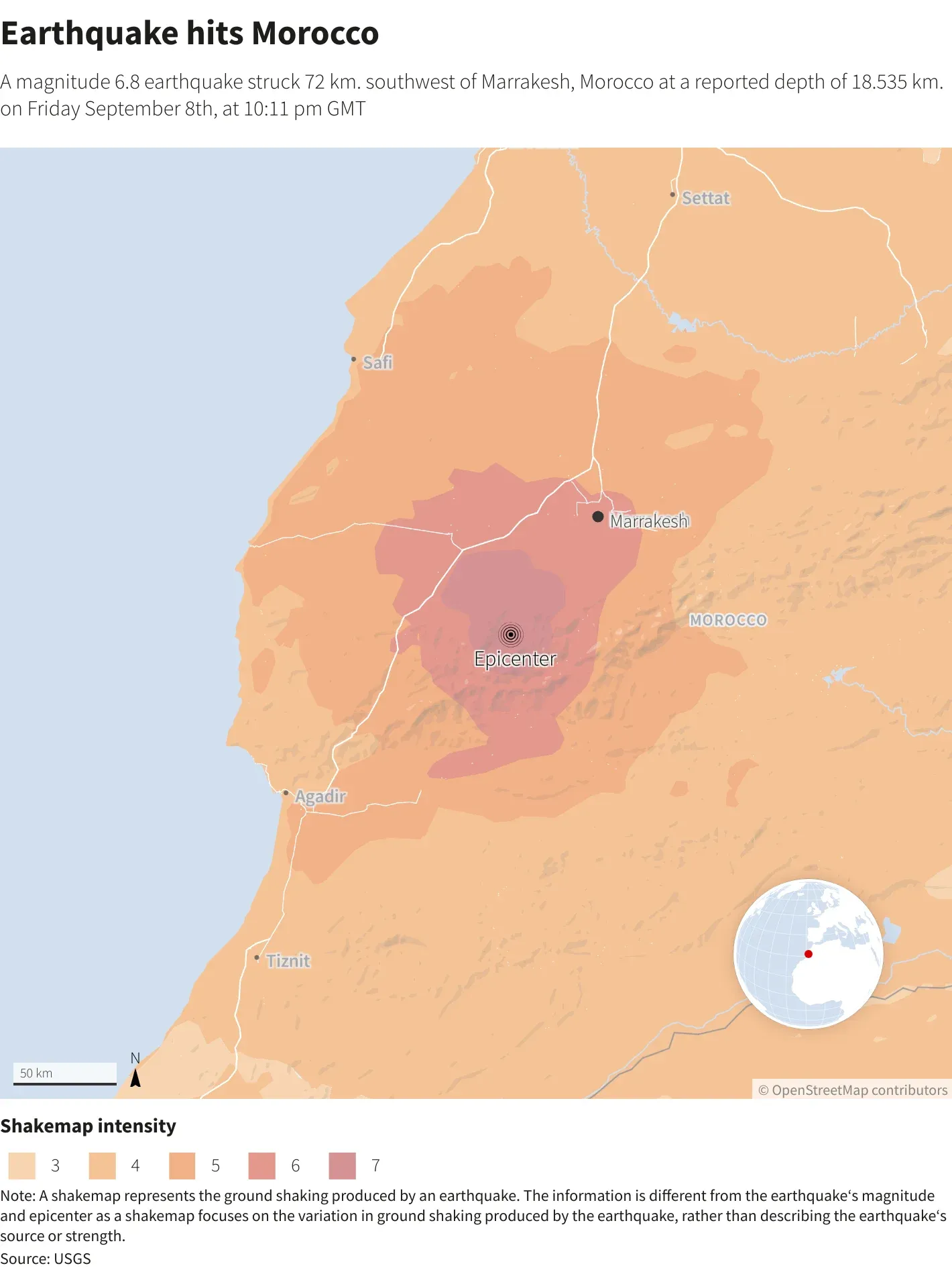 Earthquake in Morocco Map