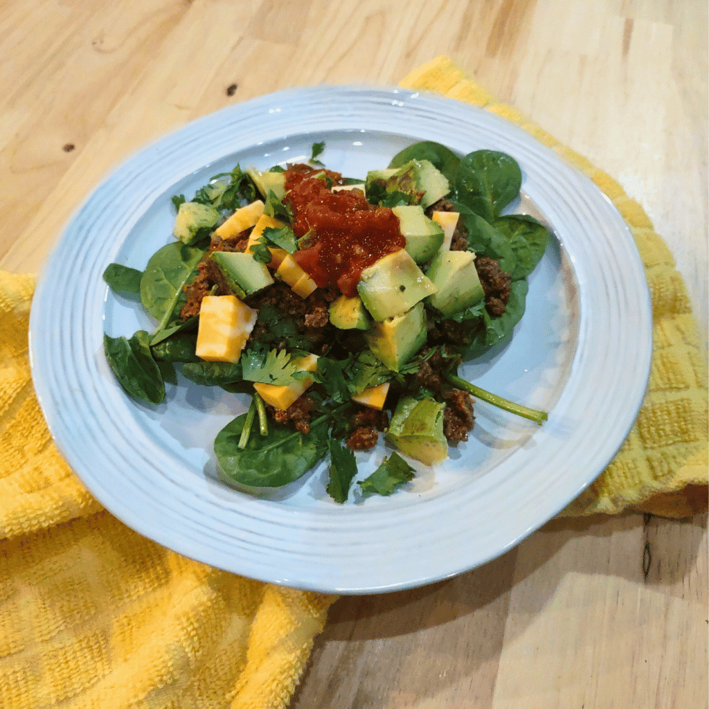 In minutes and with just a few ingredients you can enjoy a healthy taco salad for dinner or lunch.