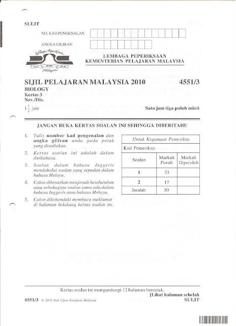 SPM PAST YEAR QUESTON 2010 SOALAN LEPASAN 2010 ( BIOLOGY 