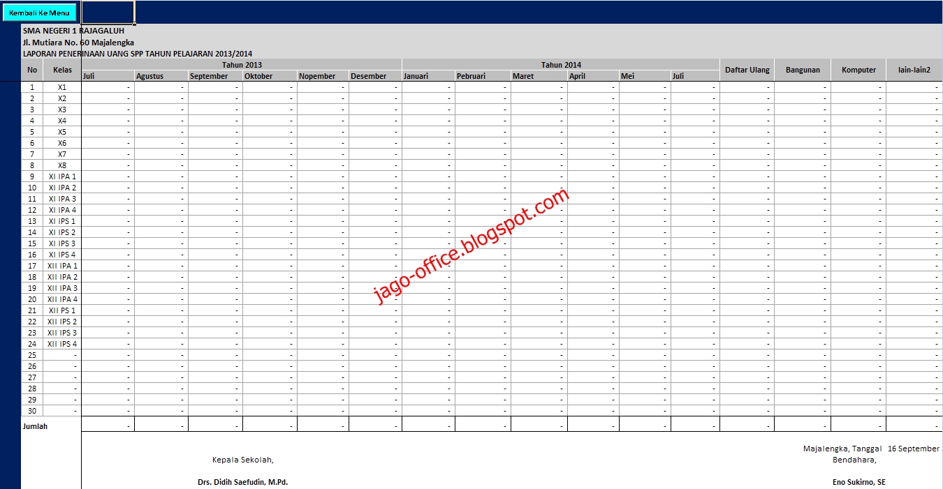 Membuat Aplikasi Pembayaran SPP Model Excel 2010 - Rumus 