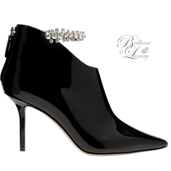 Jimmy Choo Blaize black bejeweled crystal-embellished patent leather ankle boots #brilliantluxury