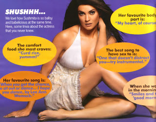 Sushmita Sen sitting crosslegged