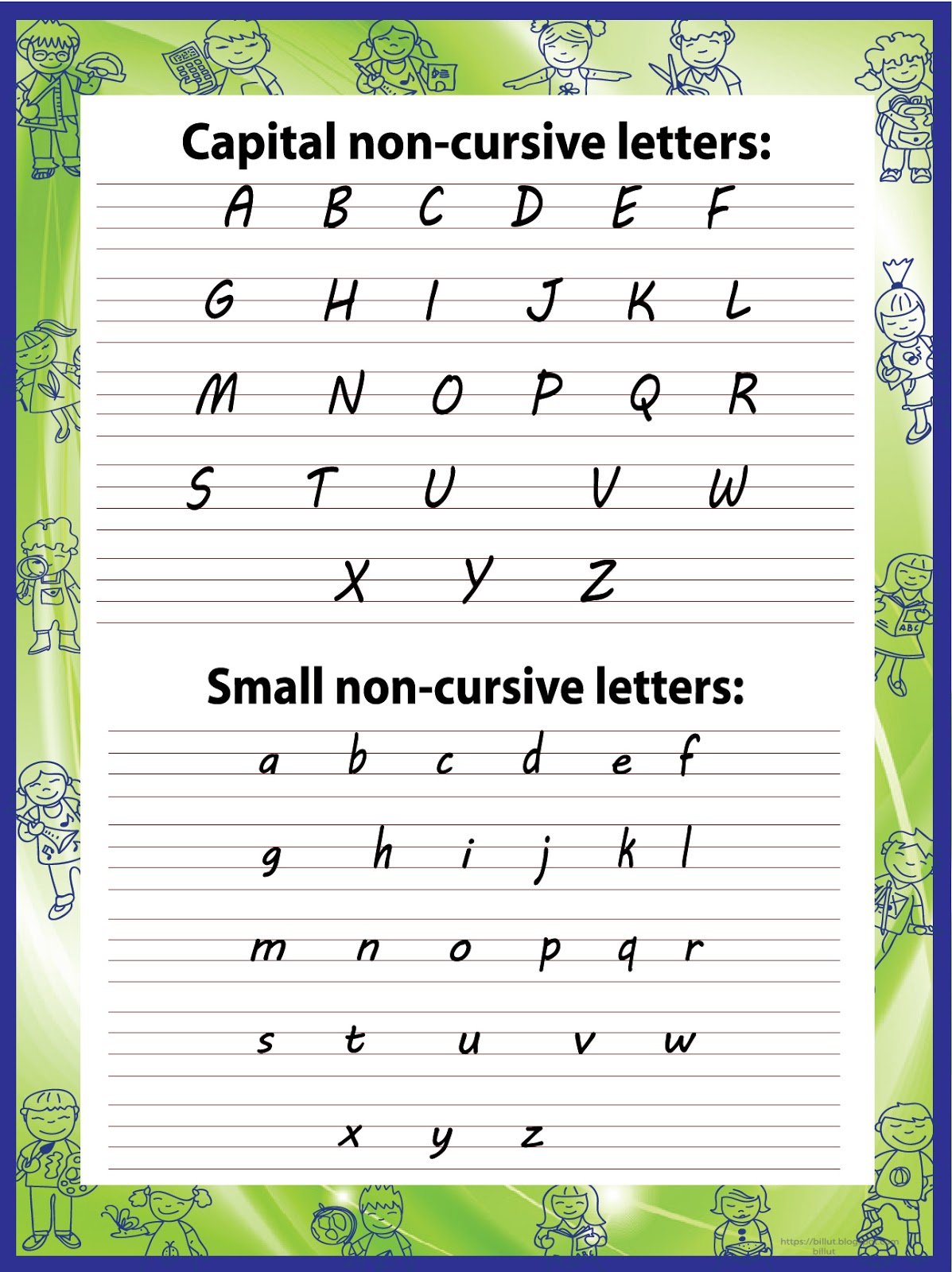 cursive writing a to z capital and small letters
