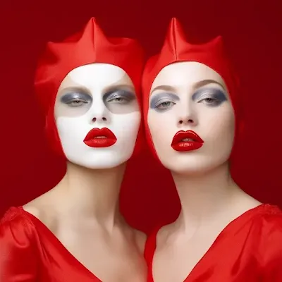 twins gemini red headgear lipstick makeup