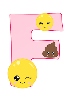 Abecedario Rosa con Emojis, con Números. Pink Alphabet with Emojis, with Numbers.