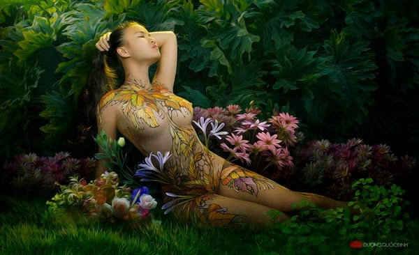 body painting tình cây và lá của Dương Quốc Định