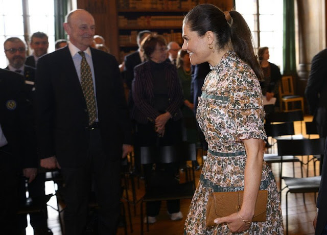 Crown Princess Victoria wore a floral print maxi dress from By Malina, and brown calfskin armissa pumps from Ralph Lauren