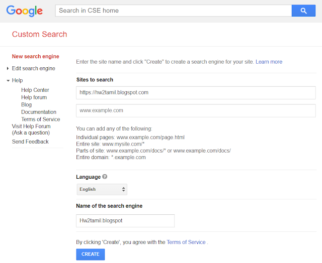 create google custom search engine