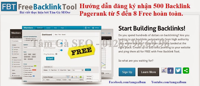 FreeBacklinkTool - Hướng dẫn đăng ký auto 500 Backlink Pagerank 7,8,9