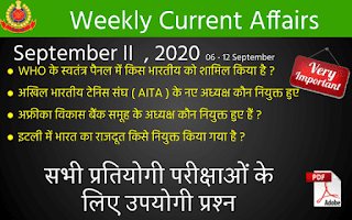 Weekly Current Affairs Quiz ( September II , 2020 )