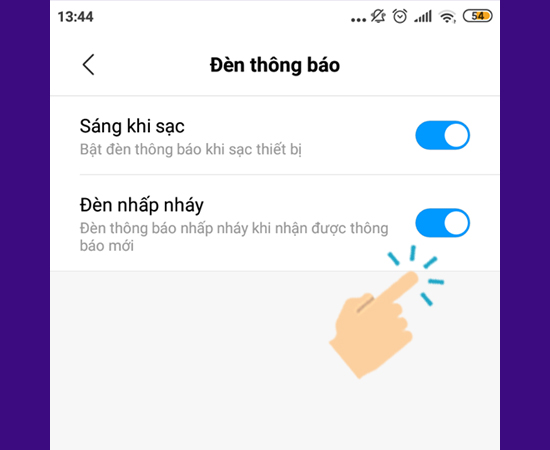 kích hoạt đèn thông báo