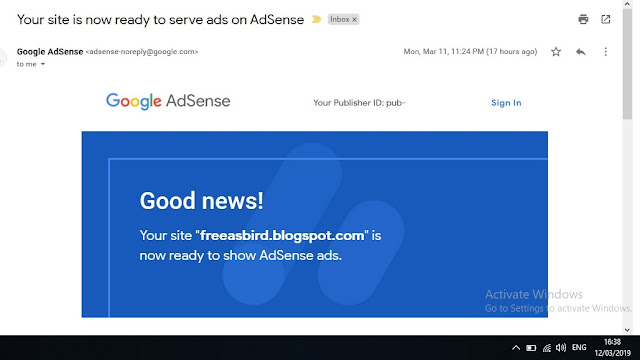 Good News! Your site is now ready to show Adsense ads.