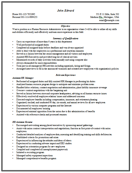 Content Rich Resume Sample For HR Manager