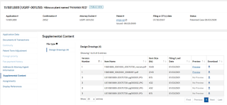 A listing of the supplemental documents that includes plant patent images