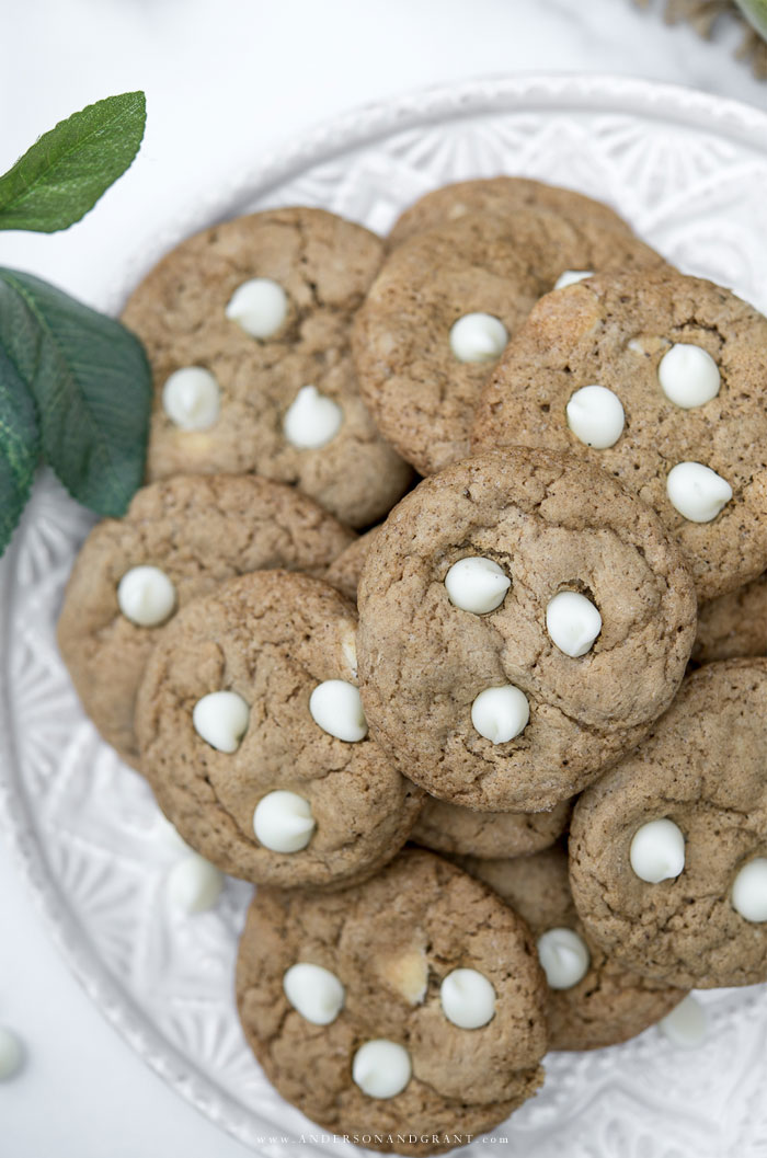 Plate of apple white chocolate chip cookies 