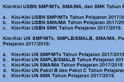 √ Download Kisi-Kisi Usbn Dan Un Smp/Mts, Sma/Ma, Dan Smk Tahun
Pelajaran 2019/2019