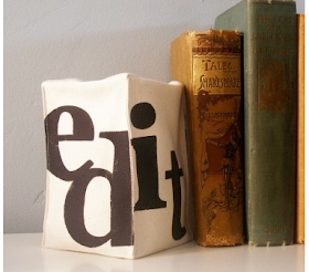 bean-filled printed bookend, says EDIT