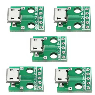 PCB Micro USB To Dip Female Socket B Type Microphone 5P Patch To Dip 2.54mm 5pcs hown-store