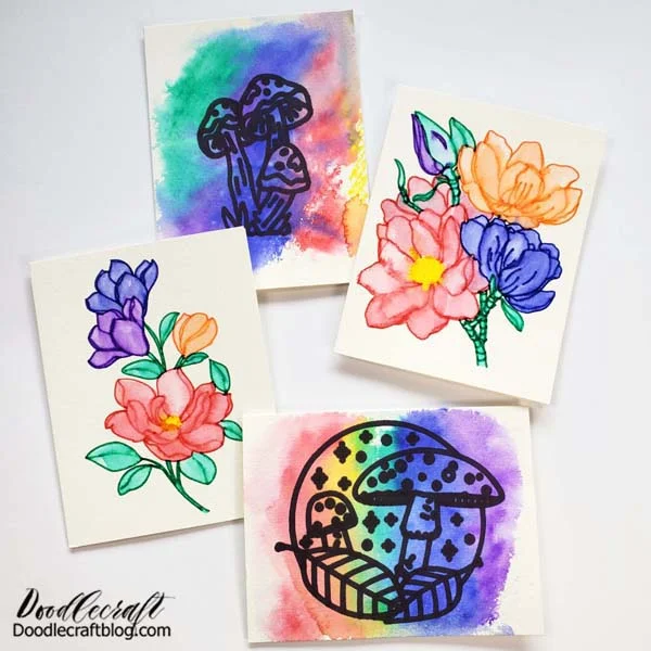 Which Cricut Watercolor Card technique do you like best?   Do you like the line art drawn with watercolor markers and filled in with the water brush...or do you prefer the watercolor background art with marker over the top?
