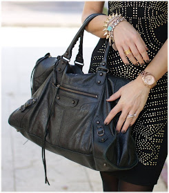Balenciaga work bag, Michael Kors watch, OPI nail polish, BVLGARI BZero ring