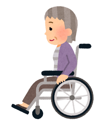 横から見た車椅子に乗る人のイラスト（おばあさん）