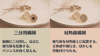 「三分割構図」＆「対角線構図」100円ショップSeria(セリア)で購入　　パンパスグラスミモノミニブーケ　フォトジェニックシート B4サイズ 4枚入 (表裏2柄、全8柄)　3COINSで購入　イヤリング　Sプレート