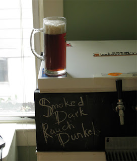 Smoked Dunkel - Rauch Dark Lager.  Nice red color when held to the light.