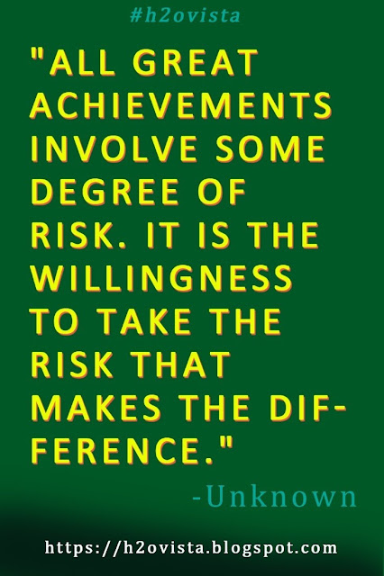 Success motivational quote, "All great achievements involve some degree of risk. It is the willingness to take the risk that makes the difference." Author: Unknown. Green background.