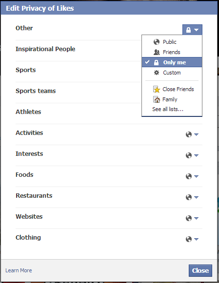 Facebook Likes Privacy Popup