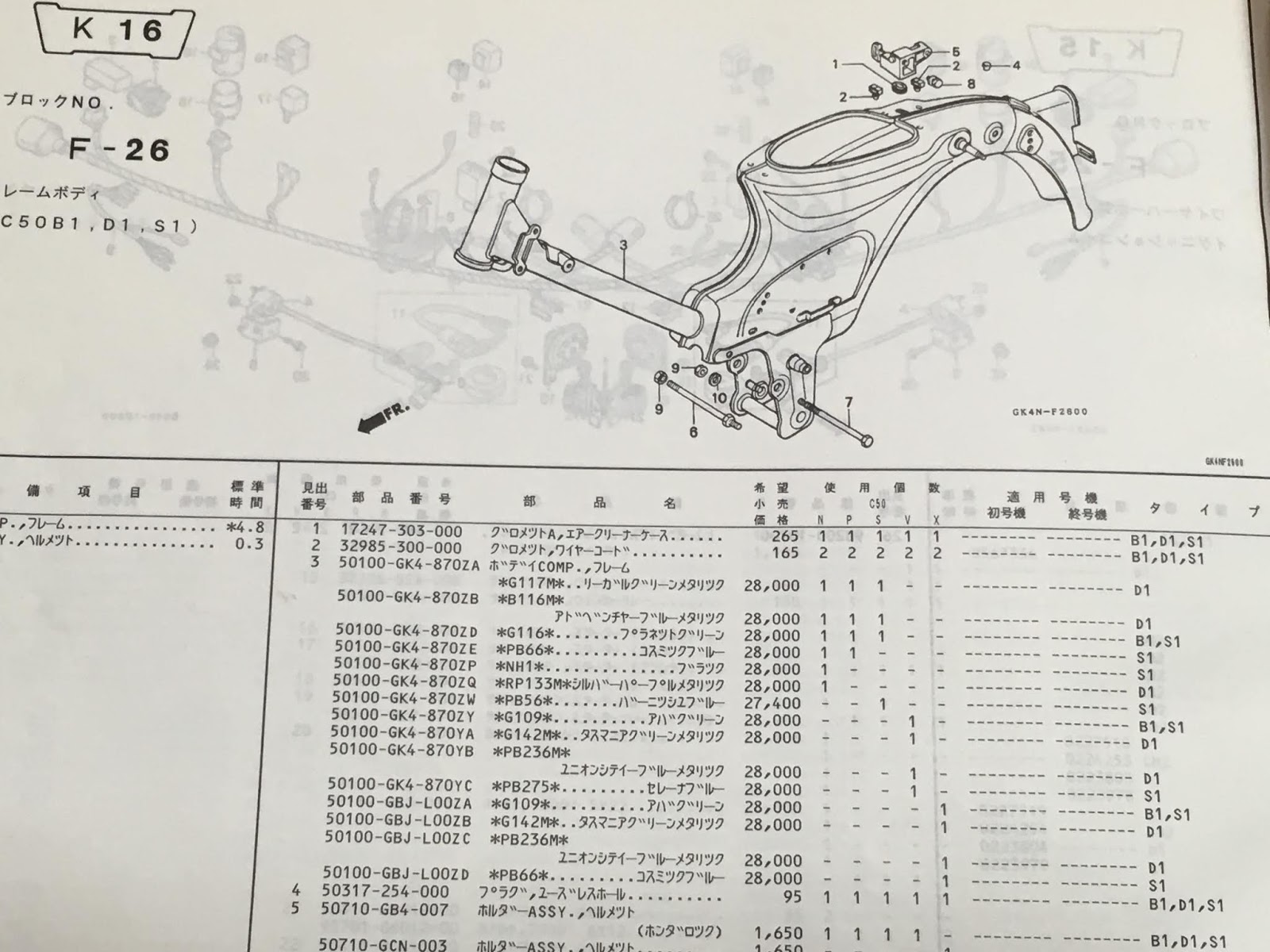 スーパーカブ50パーツリスト 丸山モータース オヤジから いただく O