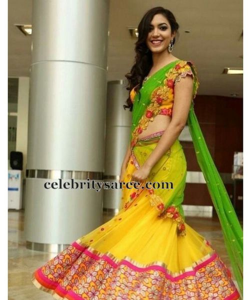 Ritu Varma Yellow Green Half Sari