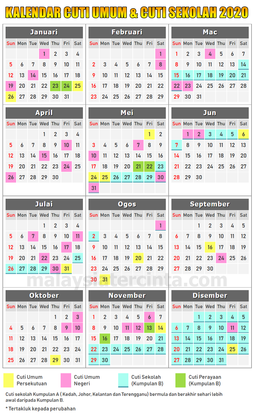 Kalendar Cuti Umum Dan Cuti Sekolah 2020