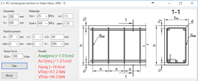 RC rectangular section in shear (reinforcement calculation and shear capacity calculation, Asw and VRd - ?)