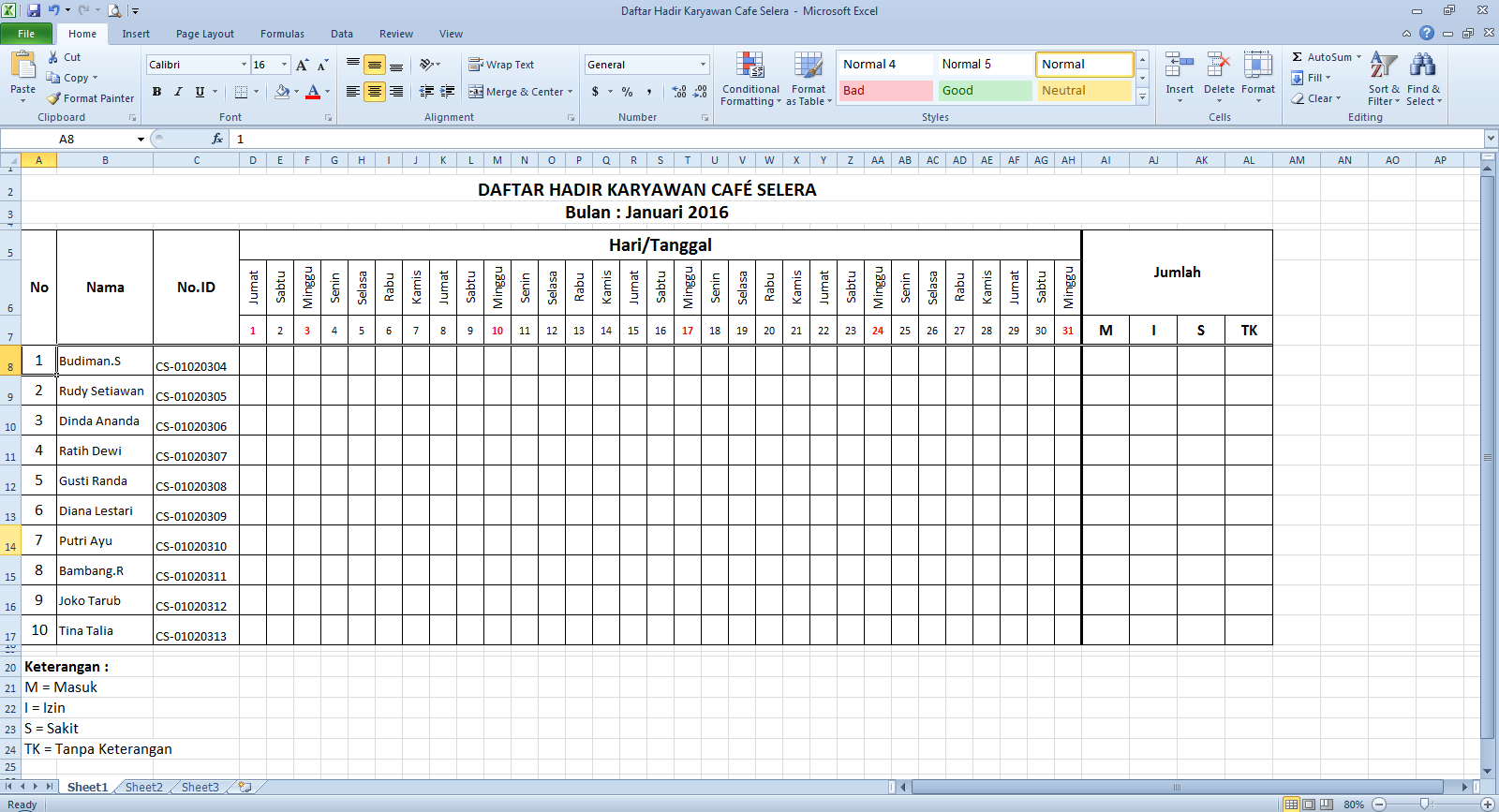 Cara Membuat Daftar Hadir Di Microsoft Excel ~ Cari2-Cara