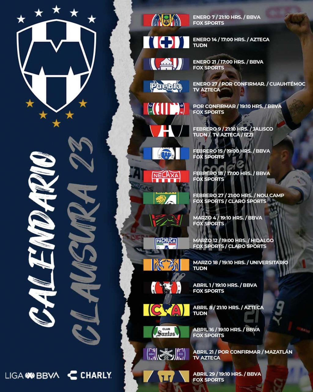 Calendario Rayados Clausura 2023 Fútbol En Vivo México Guía TV Liga MX