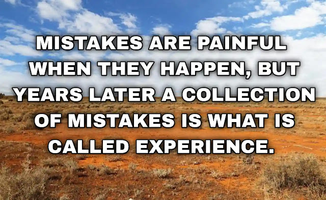 Mistakes are painful when they happen, but years later a collection of mistakes is what is called experience.