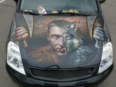 Werewolf Art Airbrush on Hood Car