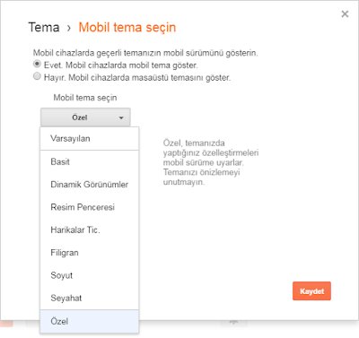 Blogger mobil tema seçimi