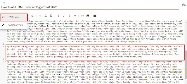 how to add html code in blogger post