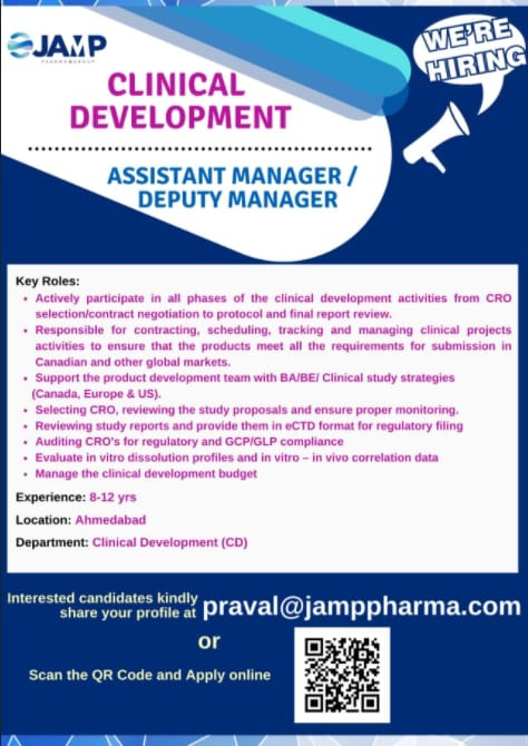 Job Availables,Jamp Pharma Job Vacancy For Clinical Development