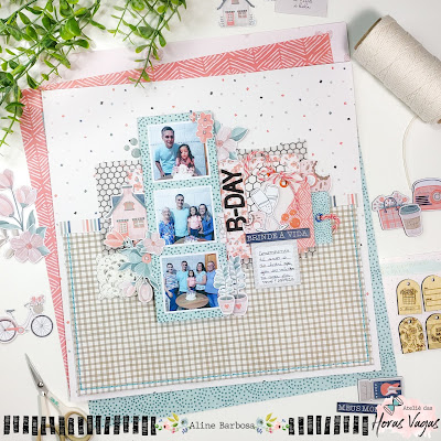 página de scpra scrapbook scrapbooking layout 12x12 Meus momentos my memories crafts happy birthday sketche