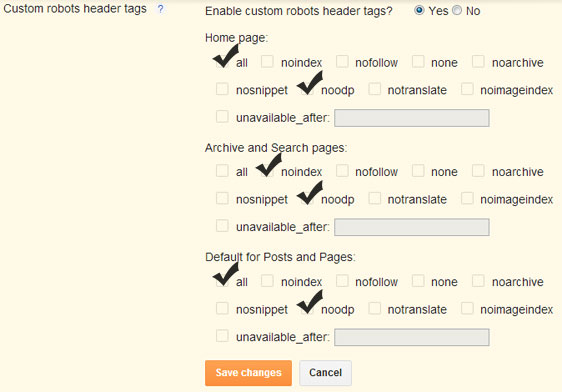 Setup Custom Robots Header Tags