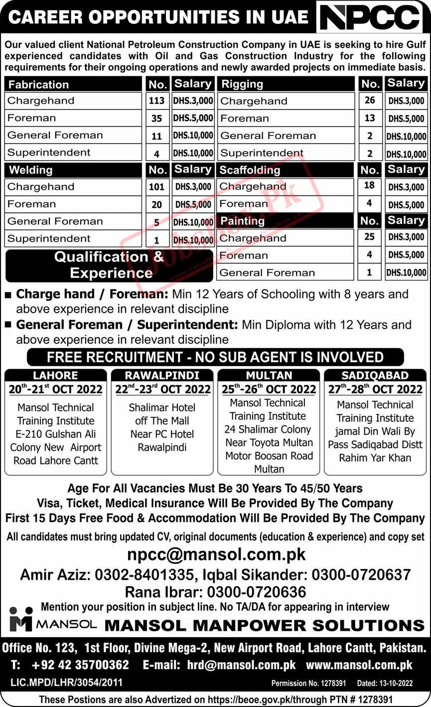 National Petroleum Construction Company UAE Jobs 2022 Latest Advertisement