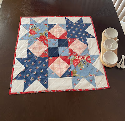 Patriotic Handmade Quilted Table Runner, Belle Isle Fabric, Patchwork Stars