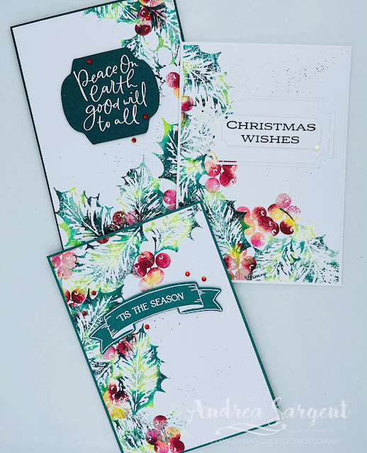 A set of lovely cards can be created for Christmas with the gorgeous Leaves of Holly stamp set.