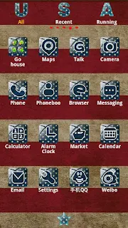 Screenshots of the USAflag Theme GO Launcher EX for Android mobile, tablet, and Smartphone.