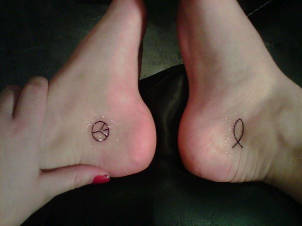 jesus fish tattoo on foot. On my right foot is the Jesus