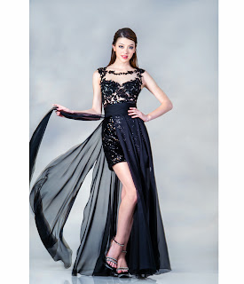 Black Chiffon and Sequin Illusion Prom Dress